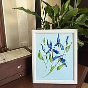 Картины и панно handmade. Livemaster - original item Mini painting irises in a frame. Small paintings with irises.. Handmade.