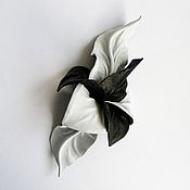 Украшения handmade. Livemaster - original item Domino leather flower brooch black and white black and white. Handmade.