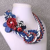 Украшения handmade. Livemaster - original item Jewelry set: Marine Etude Necklace Flowers made of leather Red coral. Handmade.