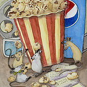 Картина акварелью "Тыквы и домики". Осень. Сказка