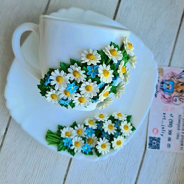 Посуда ручной работы. Ярмарка Мастеров - ручная работа Ромашки на посуде. Handmade.