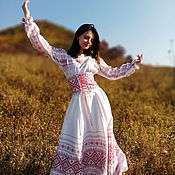 Русский стиль handmade. Livemaster - original item Woman russian cotton derss with belt Alyonushka. Handmade.
