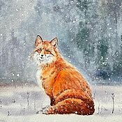 Картины и панно handmade. Livemaster - original item Snow fox painting watercolor winter forest landscape fox. Handmade.