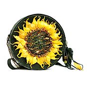 Сумки и аксессуары handmade. Livemaster - original item Bag drum Sunflower sun flower Women`s round suede. Handmade.