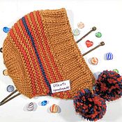 Аксессуары handmade. Livemaster - original item Knitted hat bonnet (Capuchin, hood, hood) with POM-POM ties. Handmade.