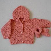 Одежда детская handmade. Livemaster - original item Light coral hooded blouse and booties. Handmade.