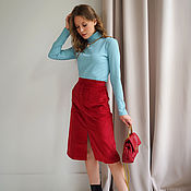 Одежда handmade. Livemaster - original item Cherry corduroy skirt, burgundy skirt with slit and pockets. Handmade.