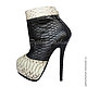 Ankle boots with Python skin. Designer ankle boots from Python on heel. Women's shoes Python skin handmade. Stylish women's ankle boots with Python skin custom. The booties Python platform.
