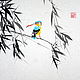 Картина Зимородок и бамбук(китайская живопись акварель птица), Картины, Москва,  Фото №1