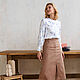 Beige satin cotton skirt, beige brown A-line skirt with a slit. Skirts. mozaika-rus. My Livemaster. Фото №5