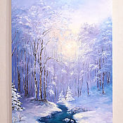 Картины и панно ручной работы. Ярмарка Мастеров - ручная работа Oil painting of a winter landscape in bluish - pink tones. Handmade.