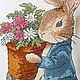 Подушка с вышивкой Кролик Питер и цветы. Подушки. Студия вышивки Лаванда. Ярмарка Мастеров.  Фото №5