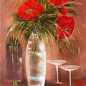 Картины и панно handmade. Livemaster - original item Floral still life red poppies vase flowers bouquet oil painting canvas. Handmade.