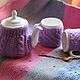 Set of Kettle in a hot water bottle. Mugs in a knitted sweater, Gifts for February 23, Moscow,  Фото №1