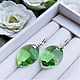 Серьги-листочки с кристаллами Сваровски Peridot. Серьги классические. KIRA Jewelry. Интернет-магазин Ярмарка Мастеров.  Фото №2