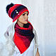 Set women's knitted: double hat scarf ' Fire', Caps, Moscow,  Фото №1