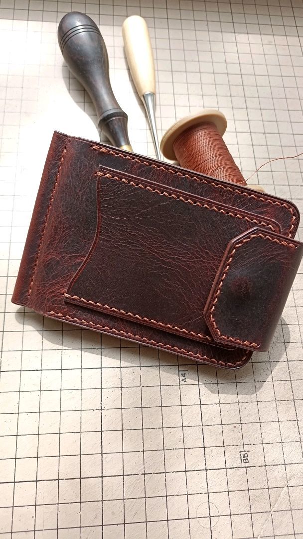 Зажим для купюр из итальянской кожи Wax Tabacco. Мужской кошелёк в ...