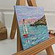 Beach Painting Original Art Seascape small Ocean Landscape Sailboat. Pictures. katbes. My Livemaster. Фото №6