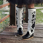 Обувь ручной работы handmade. Livemaster - original item boots: LARRY black and white / Embroidered Sheepskin winter boots. Handmade.