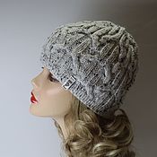 Аксессуары handmade. Livemaster - original item Unisex knitted hat with arans light grey tweed. Handmade.
