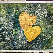 Картины и панно handmade. Livemaster - original item Painting two hearts on a malachite background in the frame 