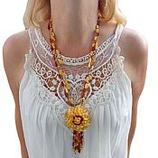 Работы для детей, handmade. Livemaster - original item Amber beads long c flower natural stone gifts for women. Handmade.