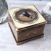Caja de joyería para anillos decoupage 7,5smh7,5smh7cm marrón retro Belleza