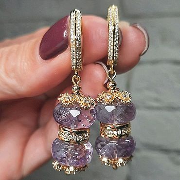 Серьги аметист, серьги с аметистом натуральным длинные фианиты. . Украшения ручной работы - Ярмарка Мастеров Украшения ручной работы. Ярмарка Мастеров - ручная работа Серьги аметист, серьги с аметистом натуральным длинные фианиты. Handmade.