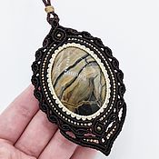Украшения handmade. Livemaster - original item Sengilite pendant large braided dark brown pendant with stone. Handmade.