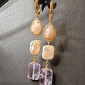 Set . earrings agate jadeit rose quartz
