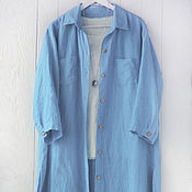 Одежда ручной работы. Ярмарка Мастеров - ручная работа Blue shirt dress made of 100% linen. Handmade.