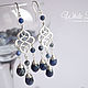 Earrings with sodalite, rhodium, chandelier 'Song of the Ocean'. Earrings. White Book. Online shopping on My Livemaster.  Фото №2