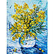 Картина с желтыми цветами мимоза  в вазе  маслом, Картины, Самара,  Фото №1