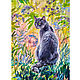 Картина холст масло пейзаж "Кот с зелёными глазами", Картины, Новосибирск,  Фото №1