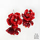 Earrings flowers Red phoenix. Silver, lampwork glass. Roses, Earrings, Moscow,  Фото №1