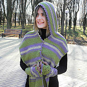 Аксессуары handmade. Livemaster - original item Hooded scarf, Mittens, Warm scarf, Warm kit, Bright outfit, Winter wea. Handmade.