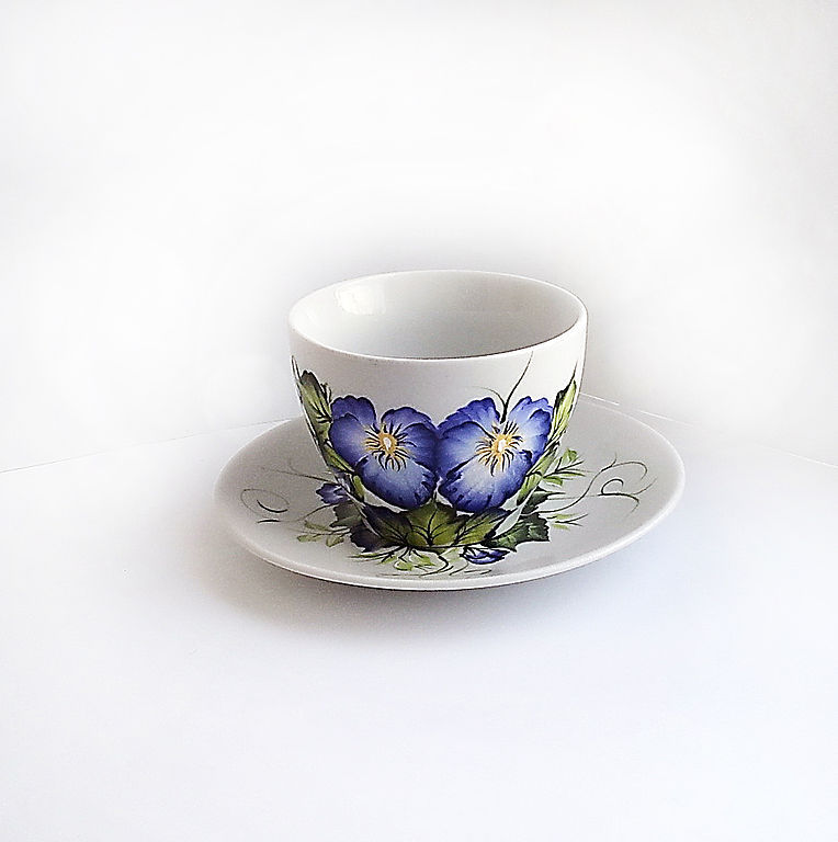 Decorative vase with painted ' Pansy', Single Tea Sets, ,  Фото №1