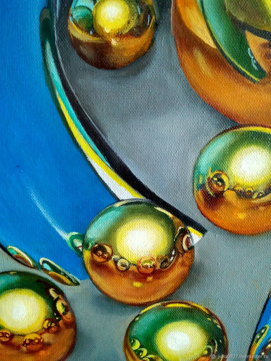 Painting Interior Abstraction Golden Balls Hyperrealism Oil On Canvas