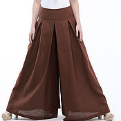 Одежда ручной работы. Ярмарка Мастеров - ручная работа Chocolate skirt-pants made of 100% linen. Handmade.