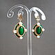 Stud earrings with green stone, Byzantine earrings with jadeite