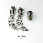 Украшения handmade. Livemaster - original item Olive Waterfall Earrings and Ring Set with Hawkeye Stones. Handmade.