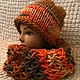 Шапочка , шарф хомут ( комплект), оранжевый, зима