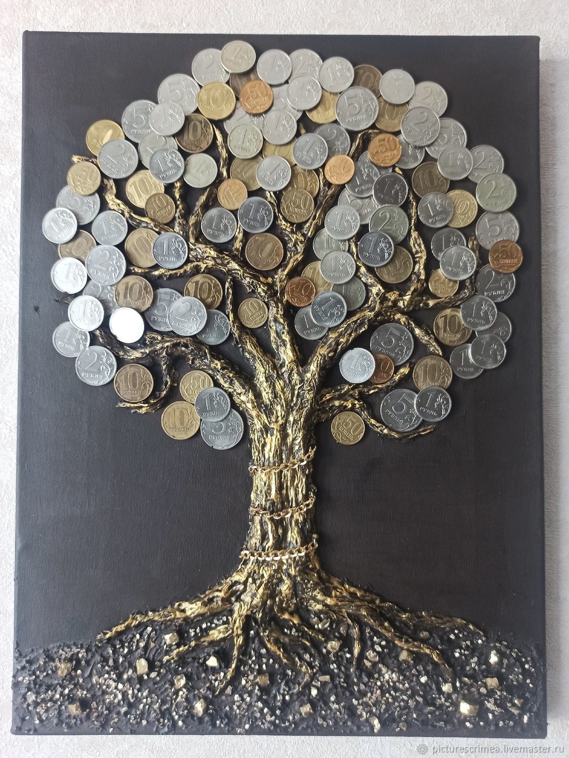 Картина денежное дерево, панно из монет, подарок и сувенир