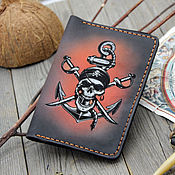 Сумки и аксессуары handmade. Livemaster - original item Leather passport cover with a Pirate anchor pattern. Handmade.