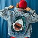 Denim jacket with Shark print. Customization painting of clothes. Outerwear Jackets. nataliadenimart. Online shopping on My Livemaster.  Фото №2