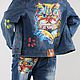 Denim suit  rainbow cat hand painted pop art. Suits. Exclusive clothes Dneproart (dneproart). My Livemaster. Фото №4