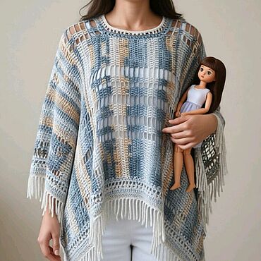 Пончо-накидка с рукавами и бахромой, хлопок. VS ПЫШКА (KnittingPlusSize). Одежда женская ручной работы - Ярмарка Мастеров Одежда женская ручной работы. Ярмарка Мастеров - ручная работа Пончо-накидка с рукавами и бахромой, хлопок. Handmade.
