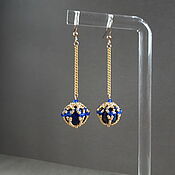 Украшения handmade. Livemaster - original item Earrings with lapis lazuli bead on a chain, gold beaded earrings. Handmade.