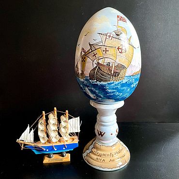Яйцо деревянное сувенирное, большое на ножке ручная роспись. Корабли. . Сувениры и подарки ручной работы - Ярмарка Мастеров Сувениры и подарки ручной работы. Ярмарка Мастеров - ручная работа Яйцо деревянное сувенирное, большое на ножке ручная роспись. Корабли. Handmade.