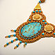 Bead pendant with variscite embroidery Honey Spas blue yellow, Necklace, Novosibirsk,  Фото №1